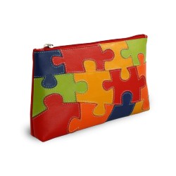 Barevná kožená dámská etue s motivem puzzle Kaylee
