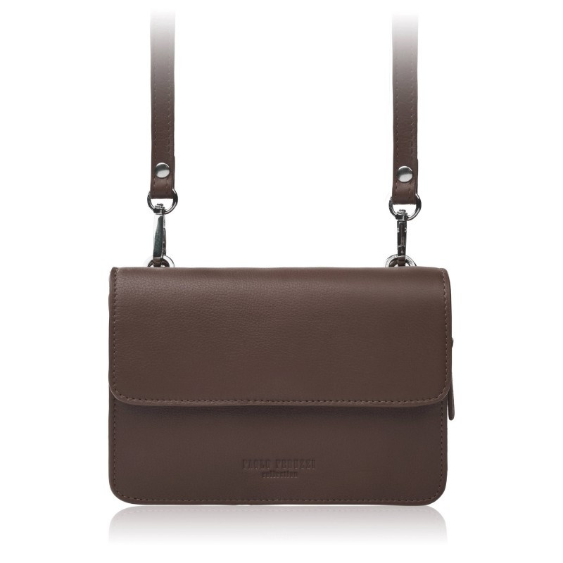Tmavě hnědá dámská kožená crossbody kabelka 2 v 1 Cornelia