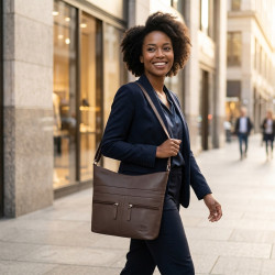 Tmavě hnědá dámská kožená crossbody kabelka Almira