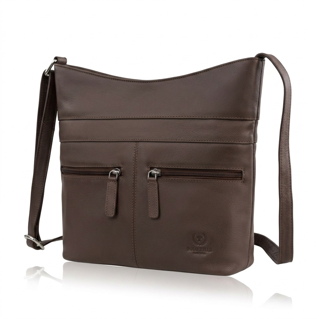 Tmavě hnědá dámská kožená crossbody kabelka Almira