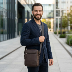 Tmavě hnědý pánský kožený crossbag Tarik